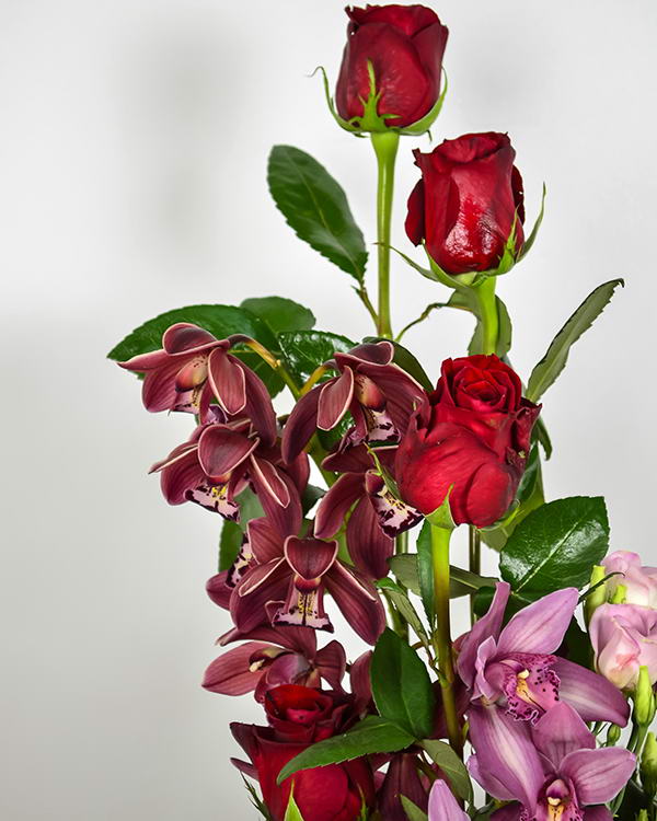 Orchid and rose arrangement