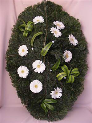 Funeral wreath with white gerbera