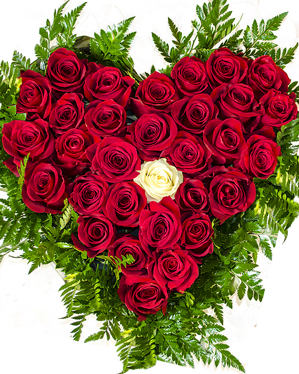 Heart shaped arrangement with 31 red roses