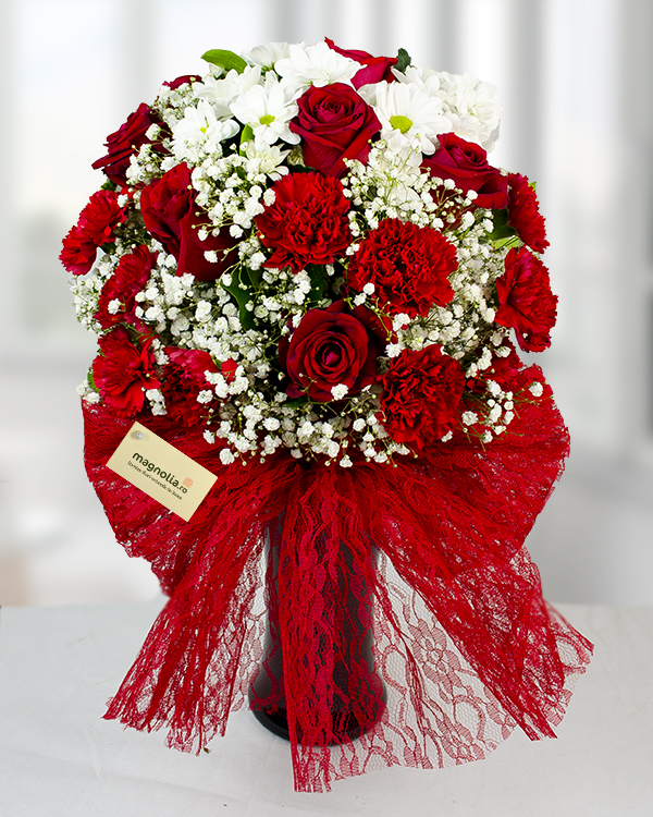 Bouquet of carnations chrysanthemums and roses