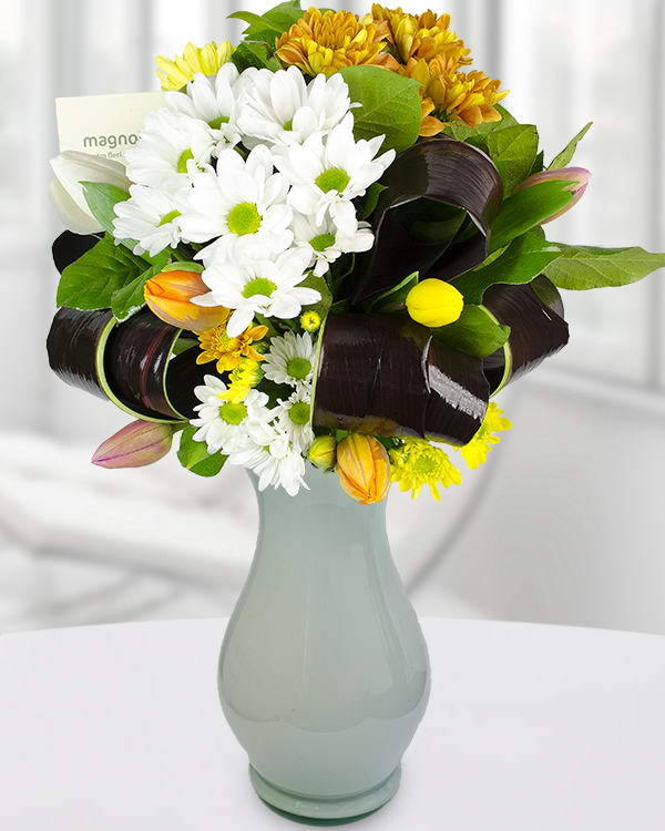 Bouquet of tulips and chrysanthemums