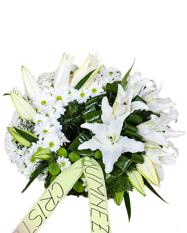 Funeral wreath with white and green flowers