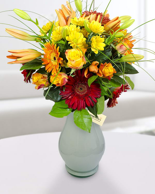 Bouquet of roses chrysanthemums and gerberas