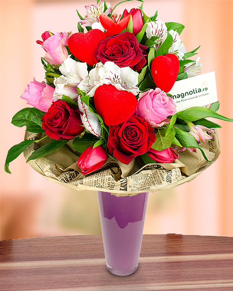 Bouquet pink and red roses