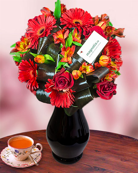 Bouquet of roses tulips and alstroemeria