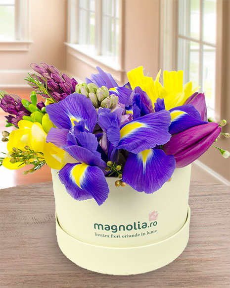 Box with spring flowers