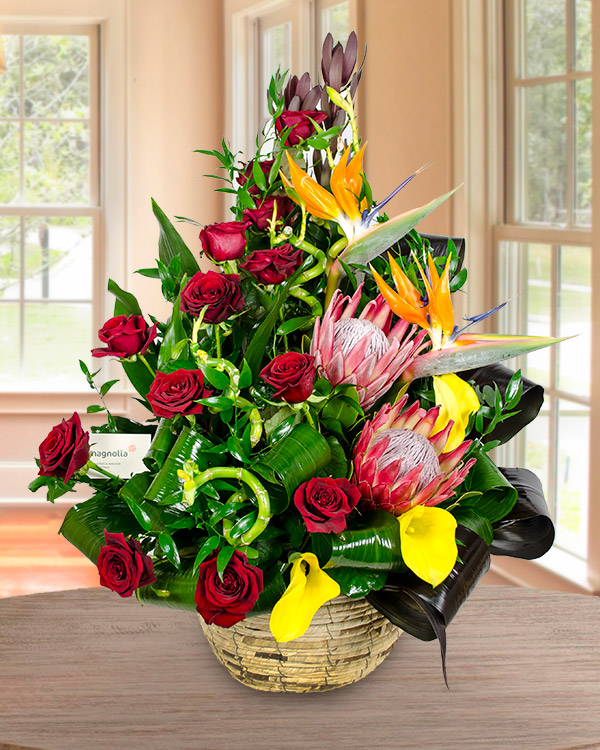 Arrangement with exotic flowers