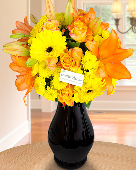 Bouquet with gerbera, chrysanthemums and lilies