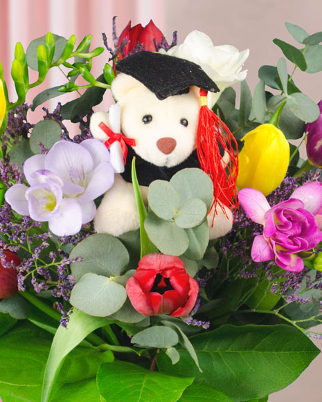 Graduation bouquet of tulips and freesias