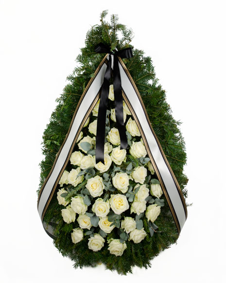 Funeral wreath with white roses