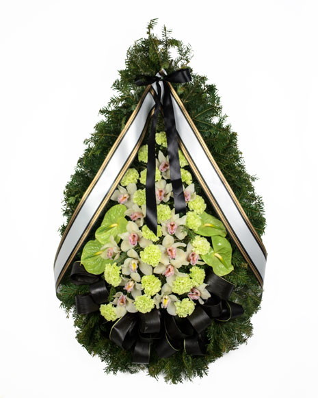 Coroana funerara cu orhidee si garoafe