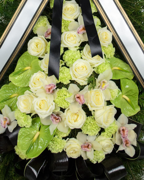 Funeral wreath with orchids and roses