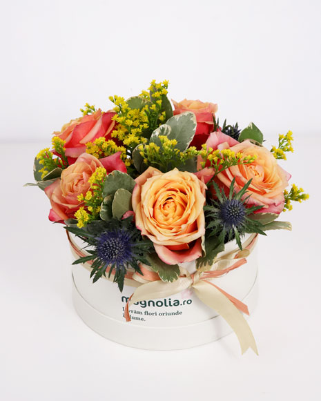 Box with orange roses