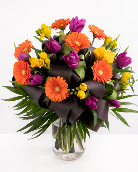 Bouquet Of Fresias Tulips And Gerberas
