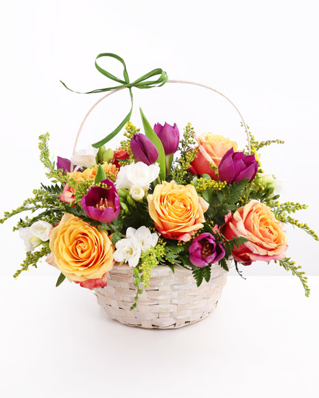 Basket With Colorful Flowers
