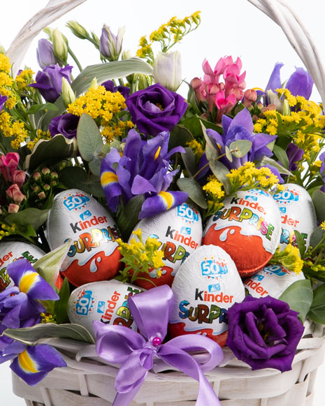 Basket of flowers and Kinder eggs