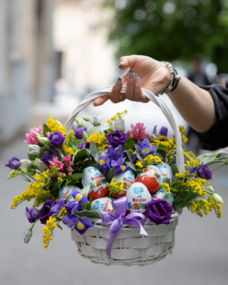 Basket of flowers and Kinder eggs