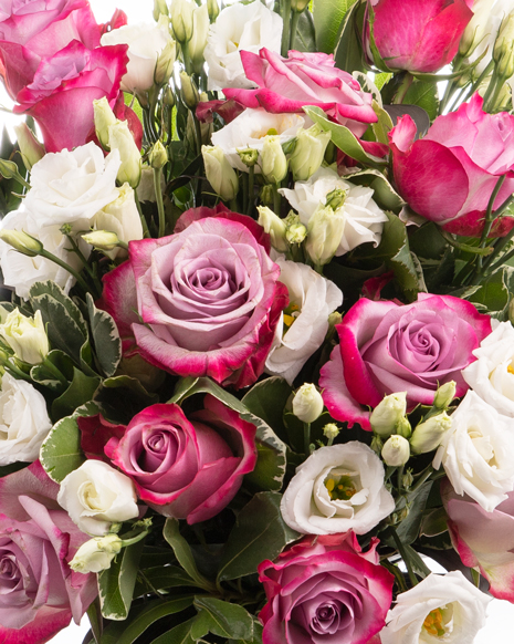 Bouquet with purple roses and eustoma