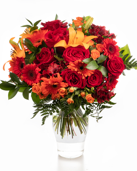 Buchet cu flori roşii şi portocalii