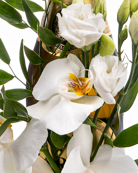 Arrangement with sparkling wine and Phalaenopsis 