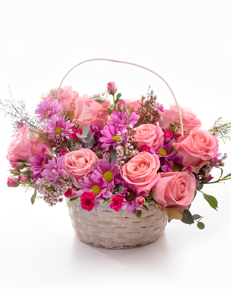 Basket with pink flowers