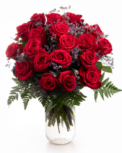 Red roses and limonium bouquet