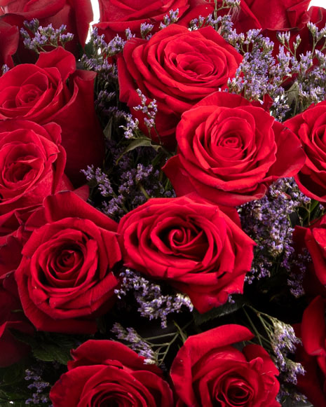 Red roses and limonium bouquet