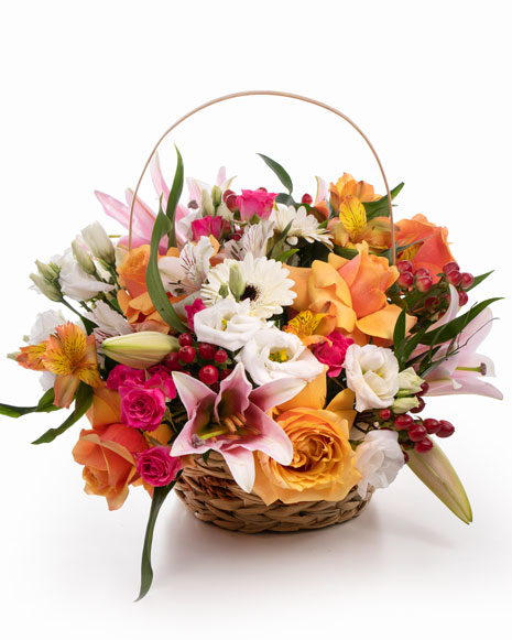 Basket with colorful flowers