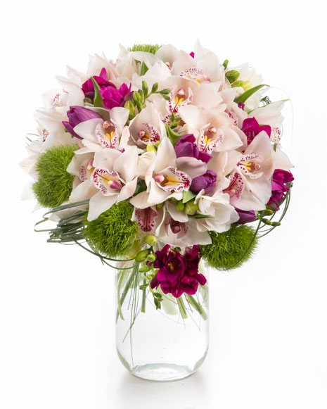 Orchids and freesias bouquet 