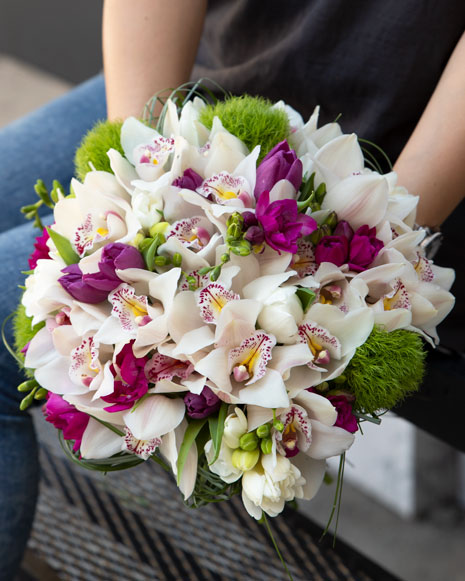 Orchids and freesias bouquet 