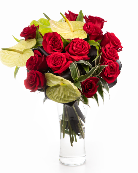 Bouquet with red roses and anthurium