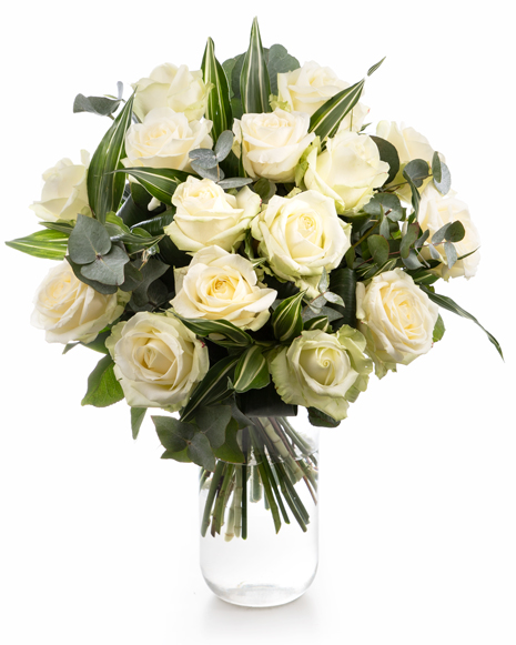 Bouquet with white roses and greenery