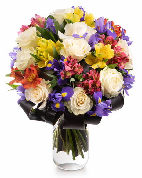 Bouquet of roses alstroemeria and irises