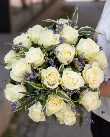 White roses and limonium bouquet