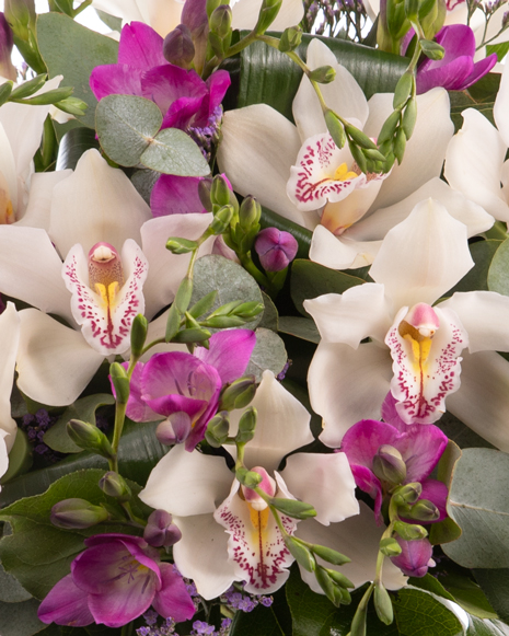 Bouquet with cymbidium orchids and freesias