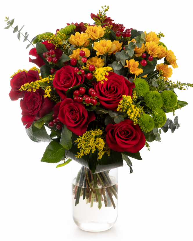 Red and yellow flowers bouquet