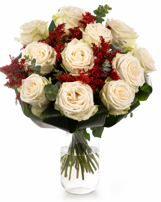 Bouquet with white roses and solidago