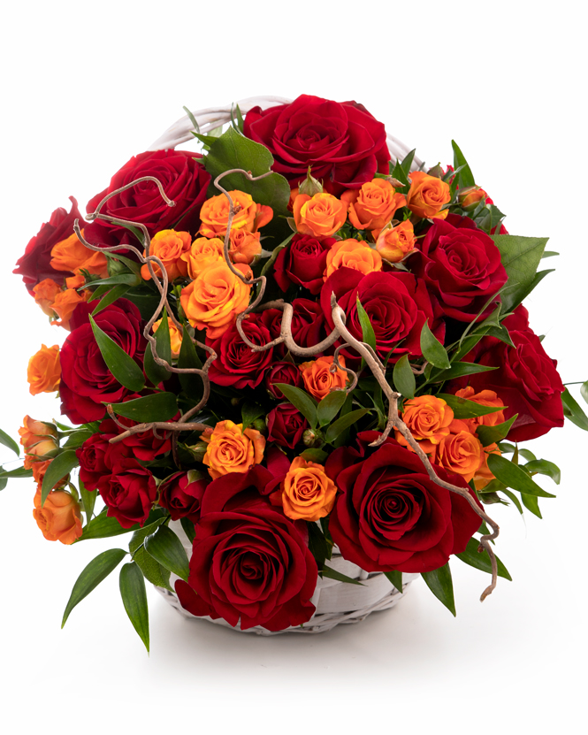 Basket with colored roses