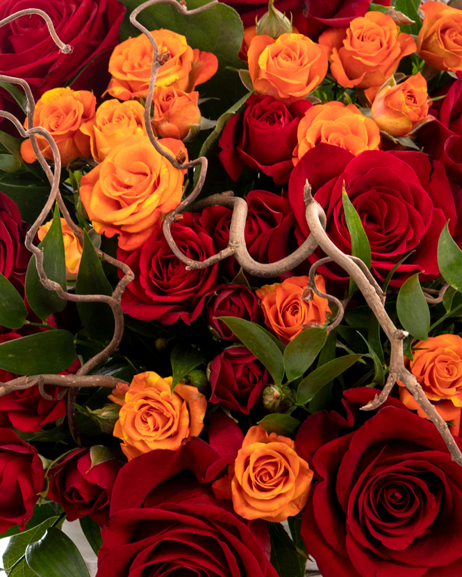 Basket with colored roses