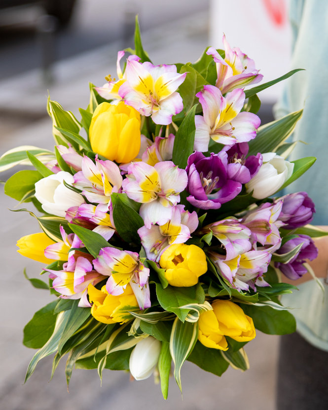 Bouquet with alstroemeria and tulips