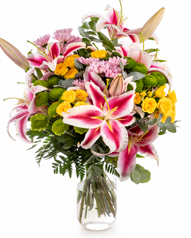 Bouquet of lilies and chrisanthemums