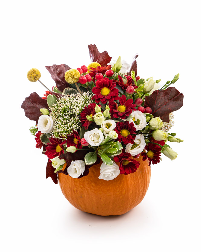 Arrangement with mix flowers in a pumpkin