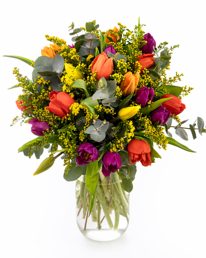 Tulips and solidago bouquet