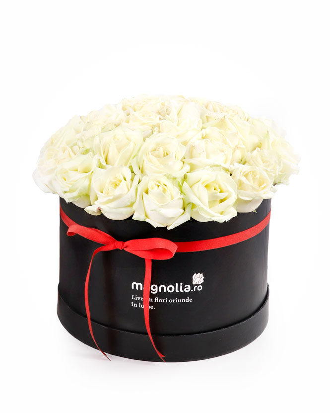 Box with white roses