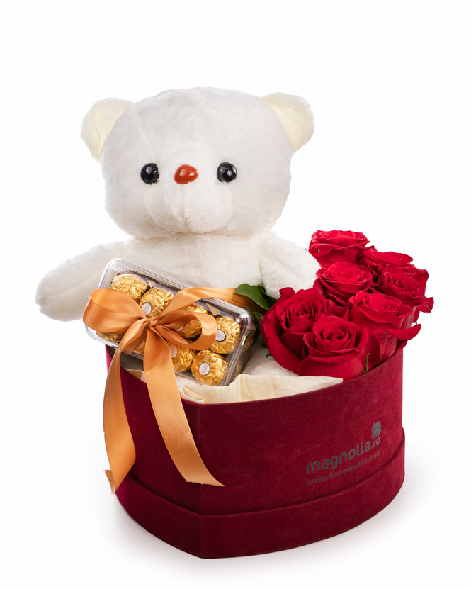 Red roses in heart box