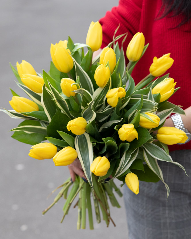 Bouquet with yellow tulips