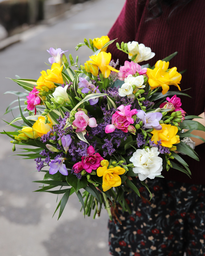 Bouquet with colorful freesias