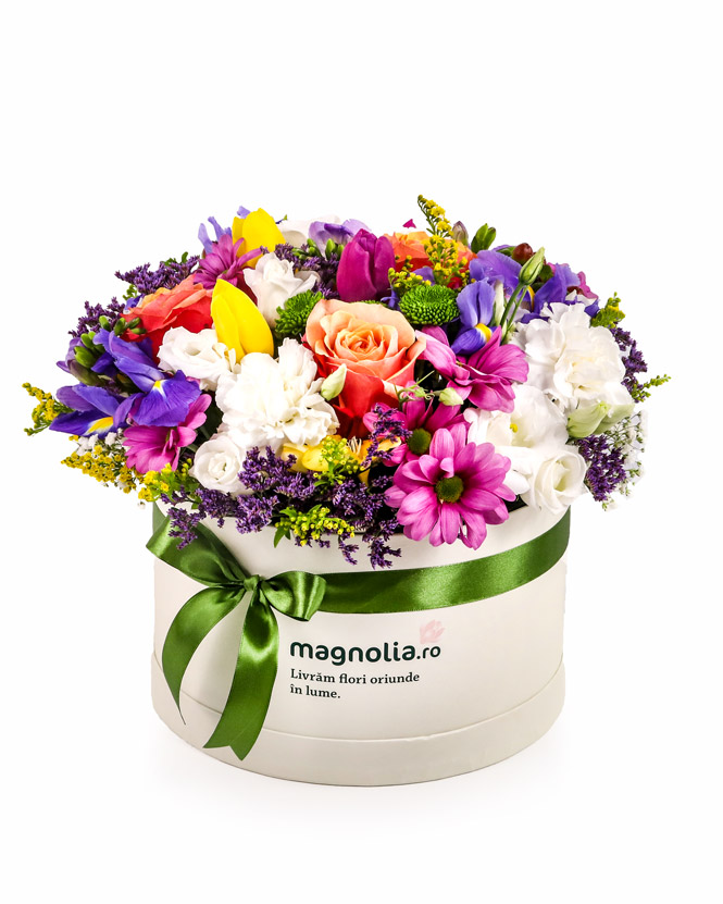 Cutie cu flori multicolore