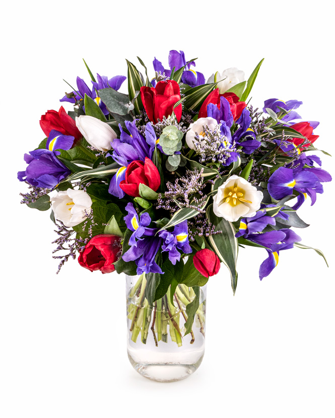 Bouquet of tulips and irises