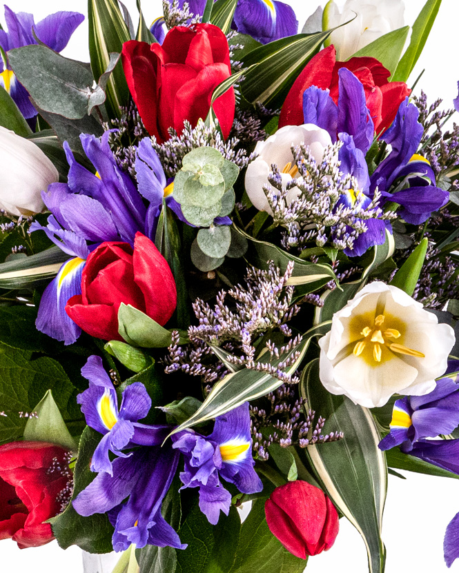 Bouquet of tulips and irises